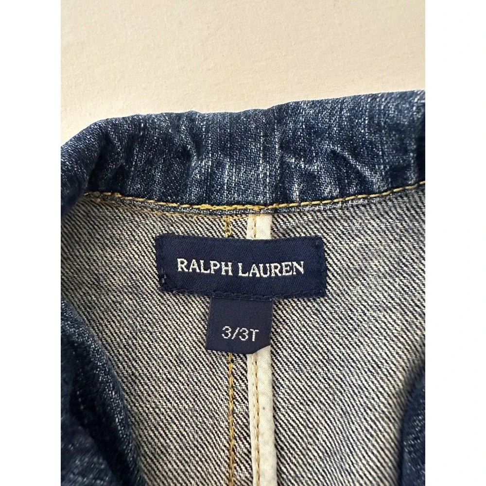 Ralph Lauren Toddler Girls Denim Military Jacket Blue Gold Crest Buttons 3/3T